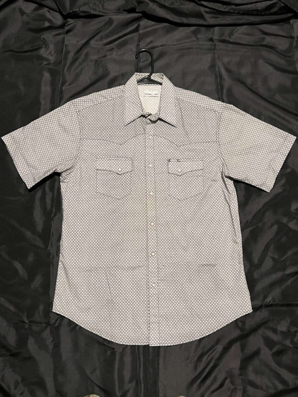 Wrangler Wrancher Western Shirt Large Snap Button Geometric Print Short Sleeves
